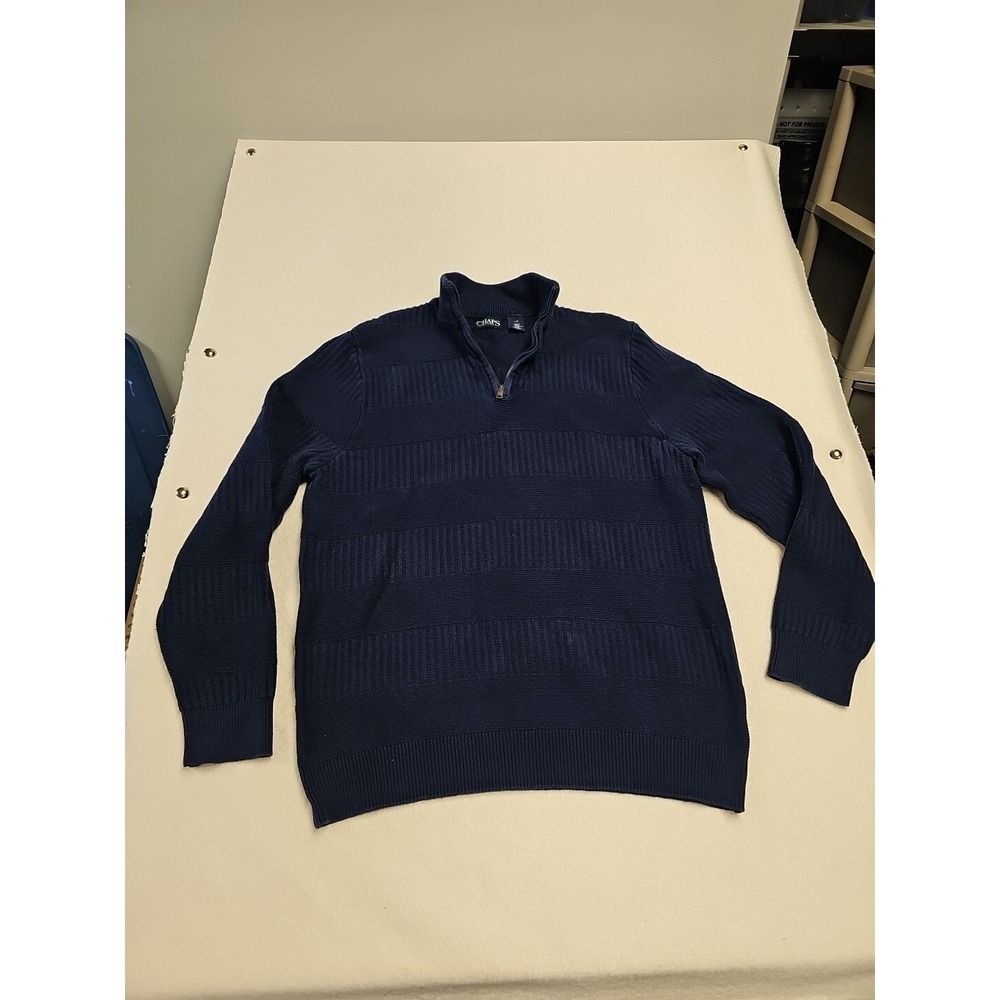 Chaps‎ Men's Collared Textured Quarter-Zip Pullover Sweater Navy Large Heavy